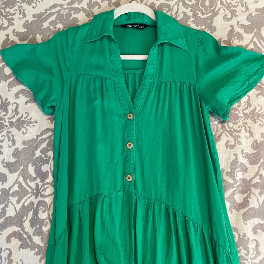 Zara Green Maxi Dress with Collar
